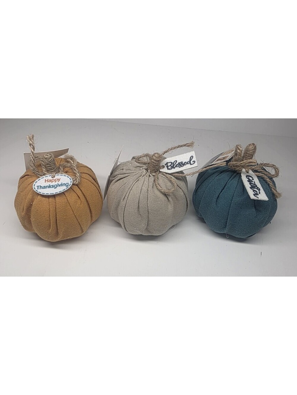 Fabric Stuffed Pumpkins Fall Farmhouse Decor 3 Pack 4" Decoration